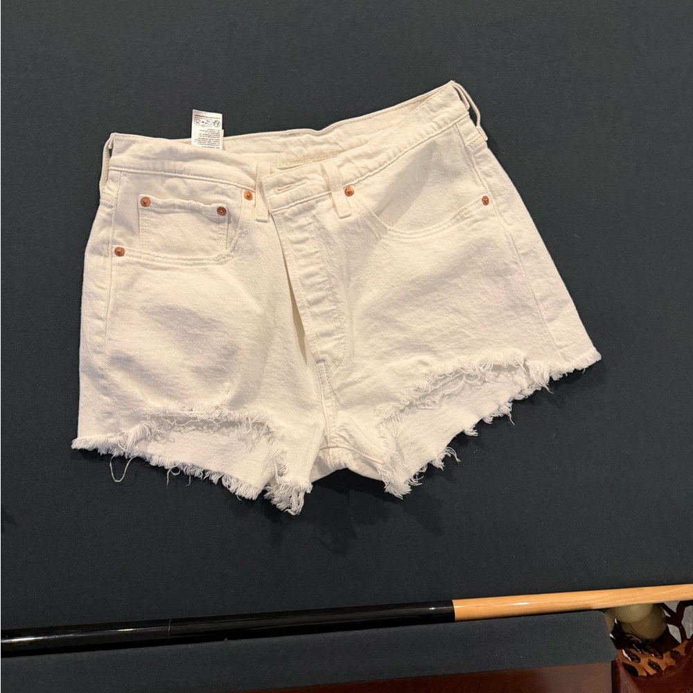 Levi's High Waist White Frayed Shorts
